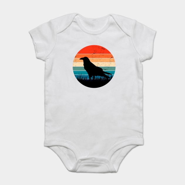 Raven Lover Silhouette Retro Sunset Art Baby Bodysuit by ShopBuzz